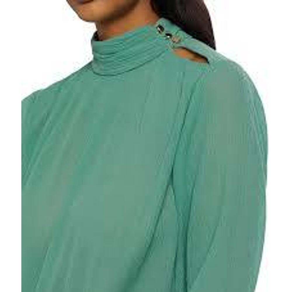 Derek Lam 10 Crosby Nadja Blouse Juniper Green Teal S Mock Neck Luxe Chic NEW - Picture 6 of 8